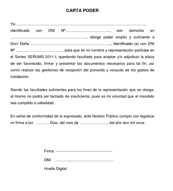 Ejemplo de carta de poder